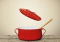 Big red pot for soup Royalty Free Stock Photo