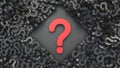 Big red question mark on a background of black signs, top view Royalty Free Stock Photo