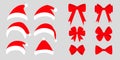 Big red ribbon bows. Christmas bow icon set. Red Santa Claus hats cap. Santa hat icon set. Decoration element for giftbox present Royalty Free Stock Photo