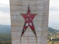 Big red star on an abandoned soviet monument Buzludzha made in the style of brutalism, Bulgaria Royalty Free Stock Photo