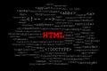 Big red title HTML in the middle with many different HTML tags