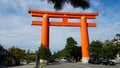 Big Red Torii Gate, Shinto Heian Shrine (Heian-Jingu). Kyoto, Japan. Royalty Free Stock Photo