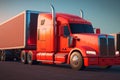 A big red truck on the road at sunset Royalty Free Stock Photo