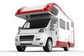 Big red and white camper van
