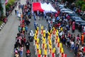 The Big Red and White Flag at a Carnival