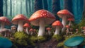 Big red and white mushrooms (amanitas) growing in a forest Royalty Free Stock Photo