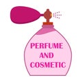 Big retro perfume bottle with fragrance, spray and smell with space for text or inscription. Vector illustration.