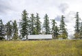 Big rig day cab semi truck transporting commercial cargo in refrigerator semi trailer running on the road up the hill with trees Royalty Free Stock Photo