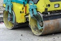 Big road roller on the construction site Royalty Free Stock Photo