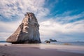 The big rock at the beach cathedral cove in Coromandel, New Zealand - longexposure photography