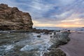 Big rock beach sunset long exposure Royalty Free Stock Photo