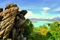 Big rock with the lake at the back