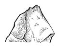 Big rock. Piece of cliff. In style of contour engraving. Outline sketch. Hand drawing is isolated on white background