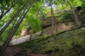 Big rock in Soutesky valley in National park Czech Switzerland near Hrensko village in spring sunset on 03rd June 2019