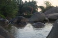 Big rocks in a flowing river Royalty Free Stock Photo