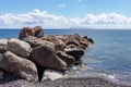 Breakwater kamari Beach Santorini Greece Royalty Free Stock Photo