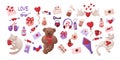 Big romantic set of flat items for Valentines day Royalty Free Stock Photo