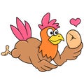 The big rooster is holding the egg waiting for the birth of the little hen, doodle icon image kawaii