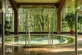 Big round jacuzzi bath in spa center, early morning Royalty Free Stock Photo