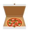 big round pizza with cheese tomato salami olive champignon onion stock vector illustration