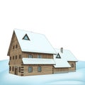 Big rural winter wooden cottage mansion