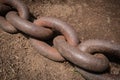 Big rusty chain on floor closeup - anchor chain