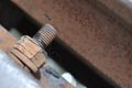 Big rusty metal nut locked with rust and corrosion bolt, Industrial bolt and nut Royalty Free Stock Photo