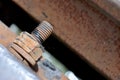 Big rusty metal nut locked with rust and corrosion bolt, Industrial bolt and nut Royalty Free Stock Photo