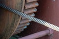 A big rusty pinion mechanism on the deck of an old ferry. Old rusty vintage mooring bollard for boats, ships and yachts. Control Royalty Free Stock Photo