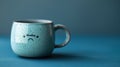 big sad blue mug with the inscription Monday, on a blue background, copy space, banner