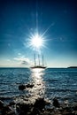 Big Sail Ship Under Bright Sun On The Mediterranean Sea In Croatia Royalty Free Stock Photo