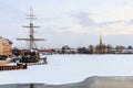 Big sailing-ship at the harbor in winter Royalty Free Stock Photo