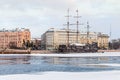 Big sailing-ship at the harbor in winter, st.petersburg Royalty Free Stock Photo