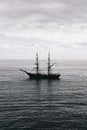 Big sailing ship in the ocean at the evening sunlight Royalty Free Stock Photo