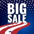 Big Sale. Abstract american background with waving striped flag and starry pattern. Royalty Free Stock Photo