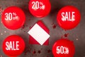 Big sale bacground with red balloons on black, Get ready for Black Friday sales