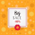 Big sale banner design with frame and different flowers background. Background for spring or summer seasonal promotion. Royalty Free Stock Photo