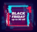 Big sale banner with glitch effect. Vector distorted square shape with stereo effect. Glitched poster with neon colors