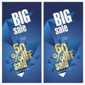 Big sale banner 50 and 60 percent off gold blue background Royalty Free Stock Photo