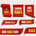 Big Sale banners. Paper scrolls. Vector Super sale stickers. Royalty Free Stock Photo