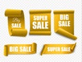 Big Sale banners. Paper scrolls. Vector Super sale stickers. Royalty Free Stock Photo