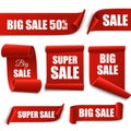 Big Sale banners. Paper scrolls. Vector Super sale stickers. Royalty Free Stock Photo