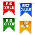 Big sale, best seller, big offer and hot deal ribbons Royalty Free Stock Photo