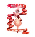 Big sale clothes poster with ribbon. Vector