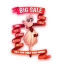 Big sale clothes poster with ribbon. Vector