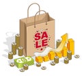 Big Sale concept, Retail, Sellout, Shopping Bag with cash money Royalty Free Stock Photo