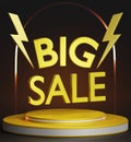 Big sale 3d text effect with lightning bolt. Royalty Free Stock Photo