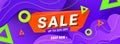 Big sale design banner with plastic liquid gradient wave and triangular gradient volumetric shapes. Season special offer vector Royalty Free Stock Photo