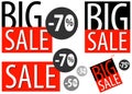 Big sale discounts signboard advertisement poster icons set with figures. Vector illustration.