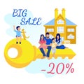 Big Sale for Family House Cartoon Advertisement Royalty Free Stock Photo